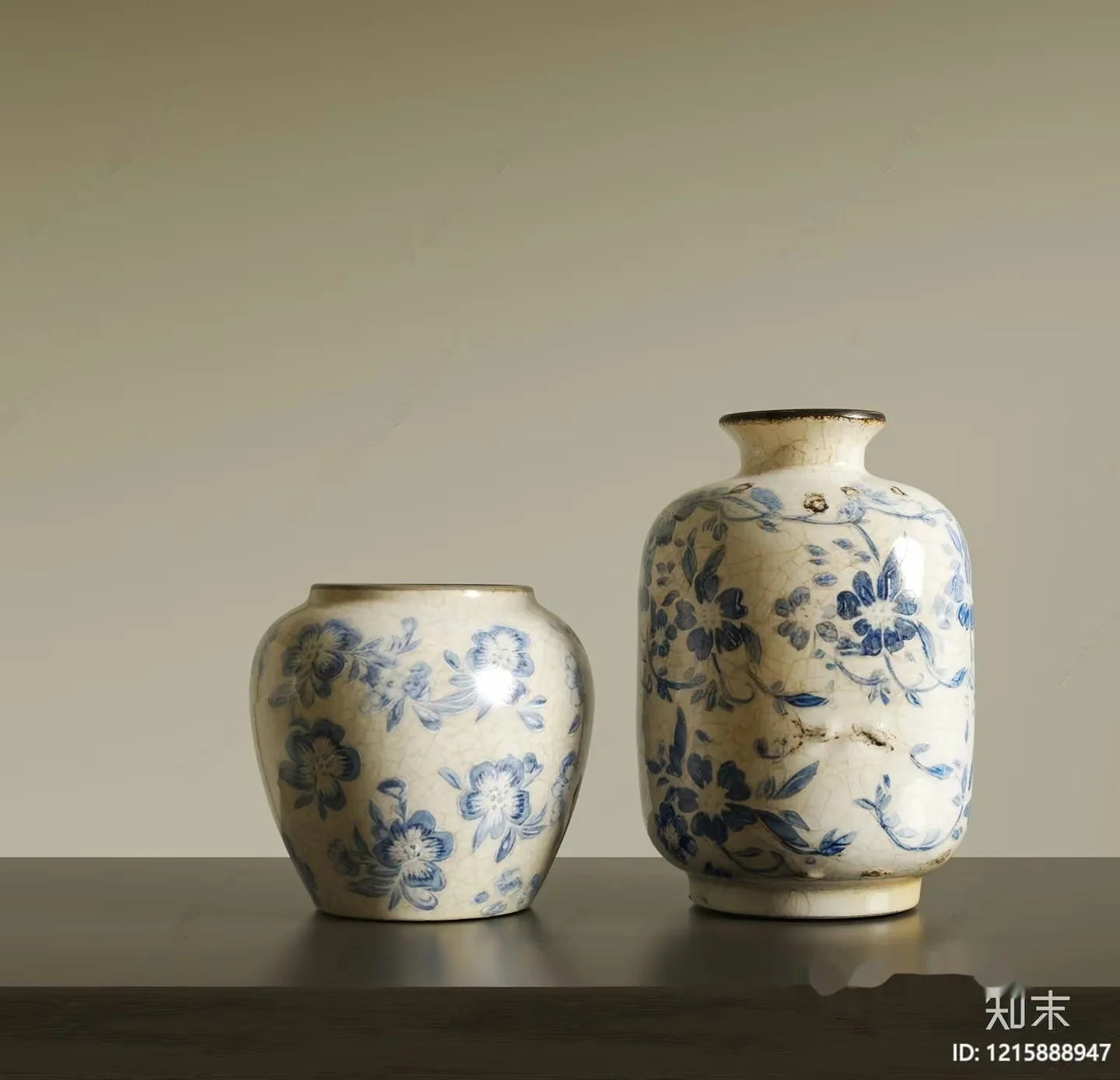 Two Vases With Blue Floral Designs 3D Model – 13524 – VRAY Render