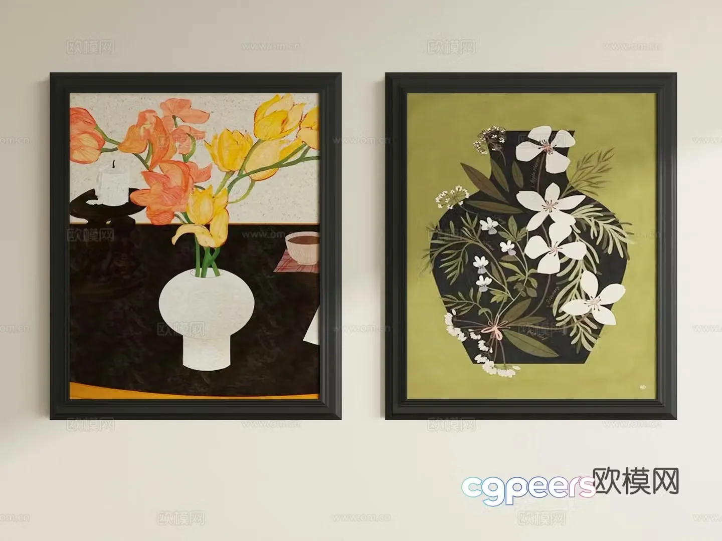 French hanging paintings retro decorative paintings vase paintings 3D model