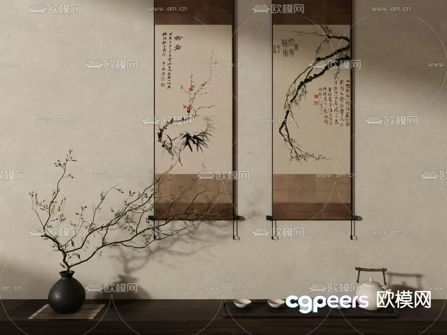 New Chinese calligraphy and painting 3D model
