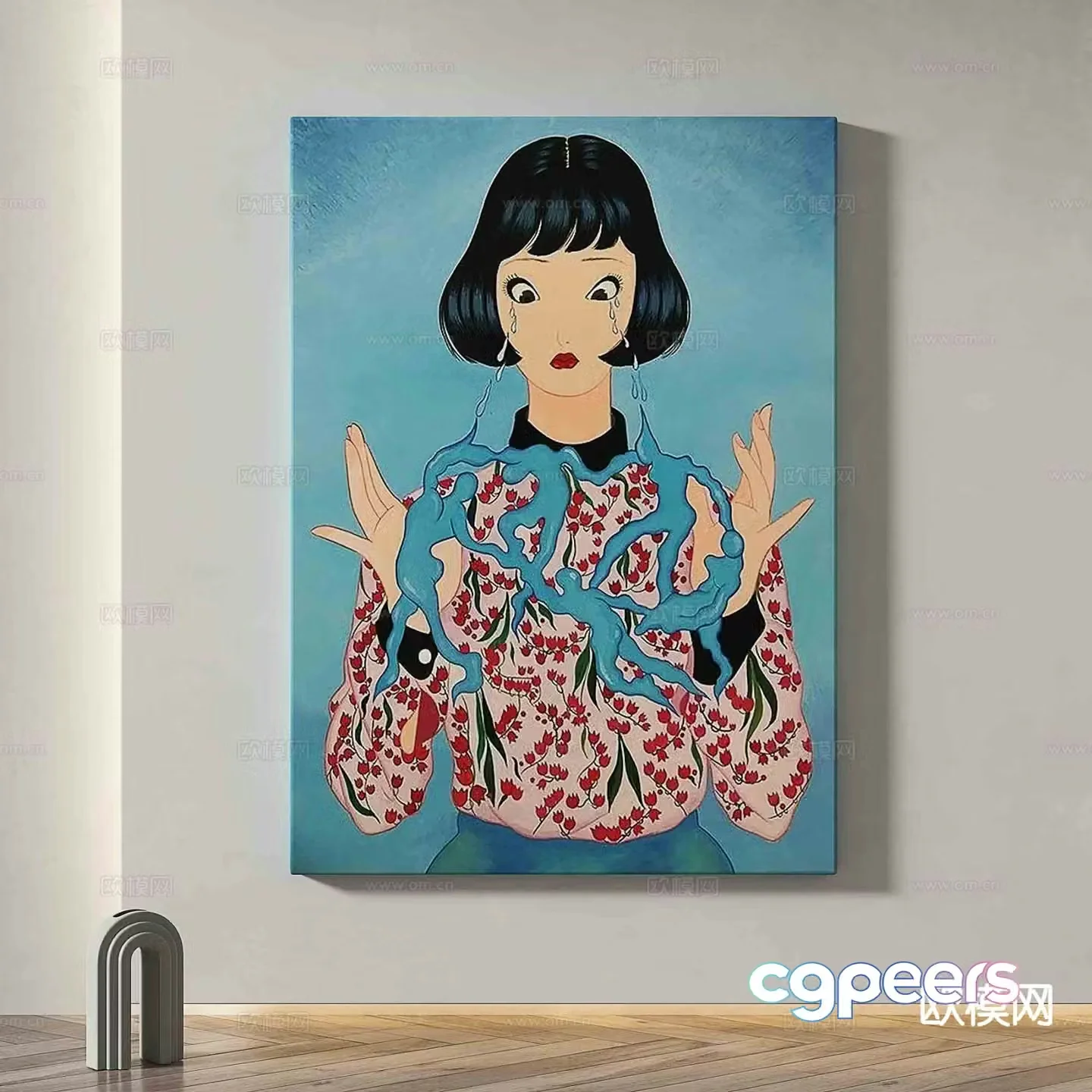 Character hanging painting comic style decorative painting 3d model