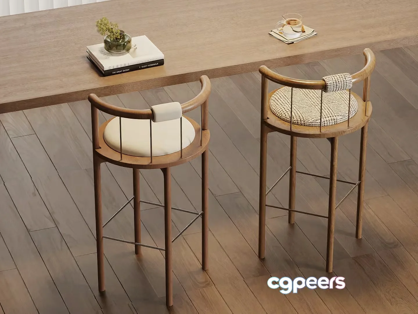 Modern Wooden Bar Stools 3D Model – 16253 – VRAY Render