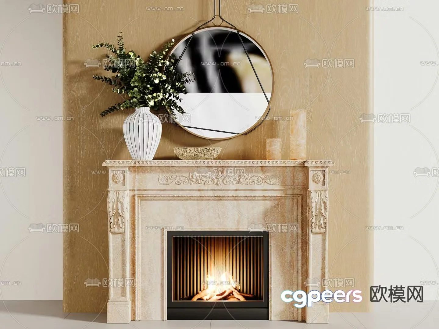 Middle-aged fireplace 3d model