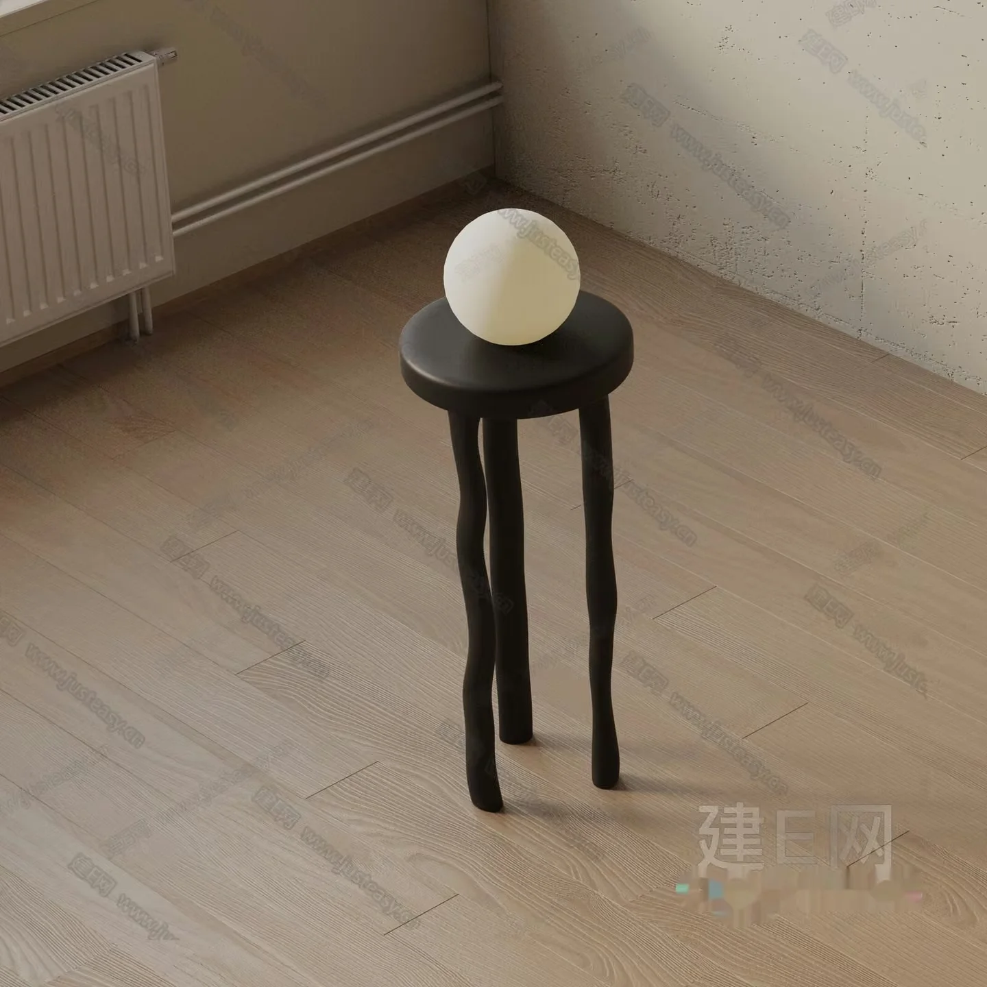 A White Ball On A Small Black Stool 3D Model – 17673 – VRAY Render
