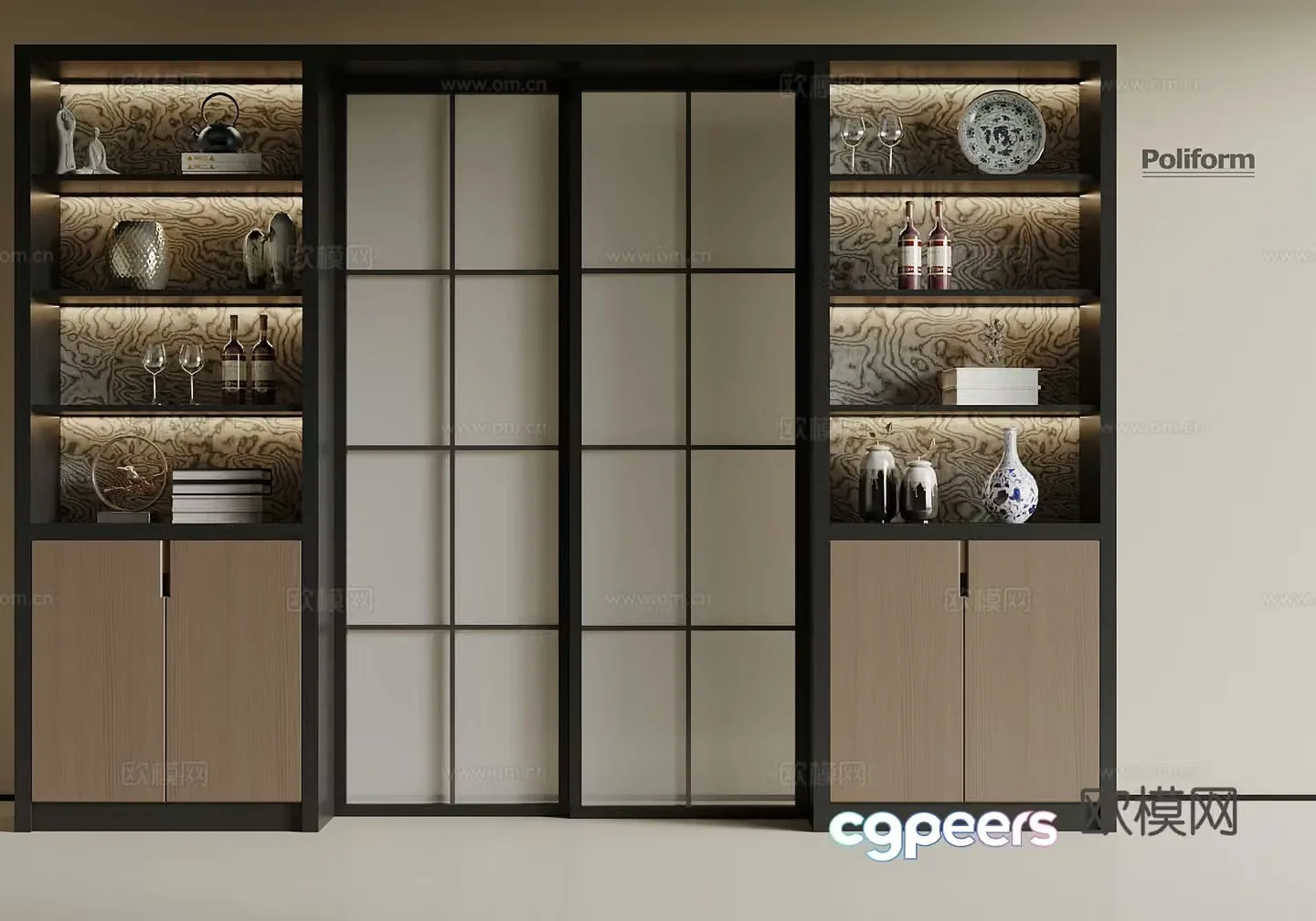 Modern Italian sliding door wine cabinet 3D model