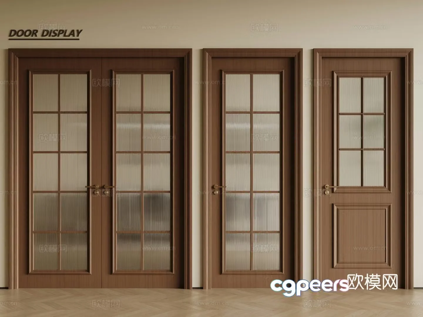 French glass wooden door single-open door double-open door Changhong glass door kitchen door bathroom door 3D model