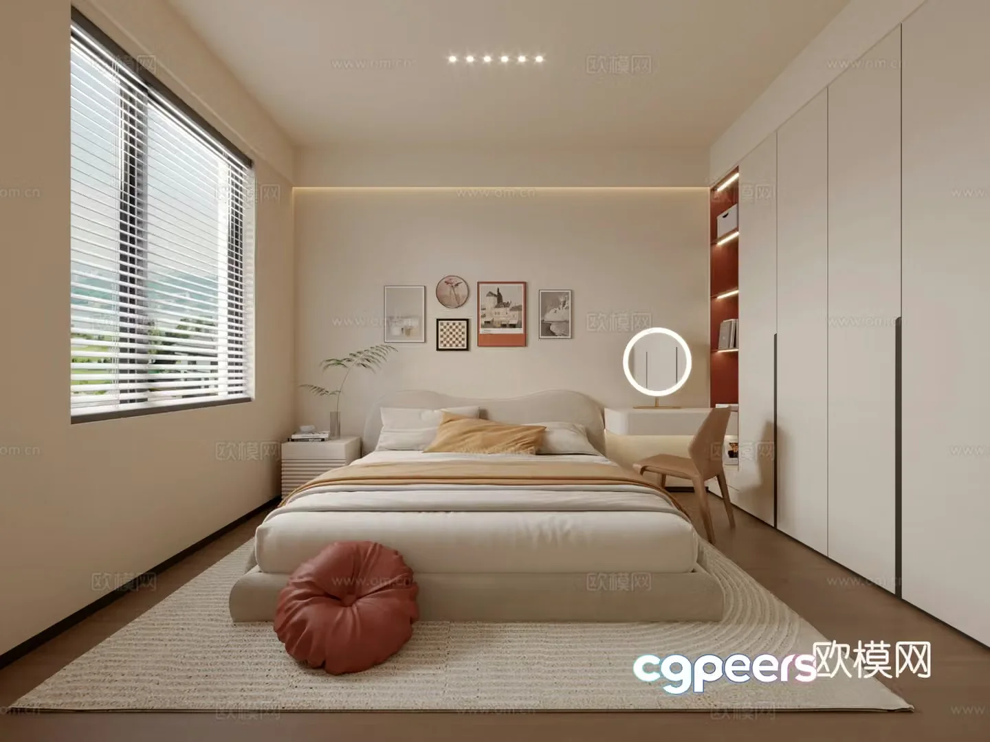 Modern creamy bedroom 3d model