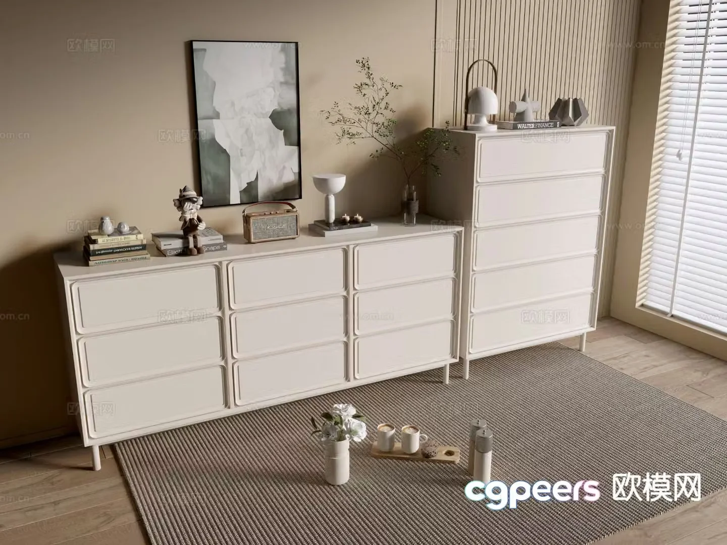 Cream style cabinet drawer cabinet entrance cabinet 3D model