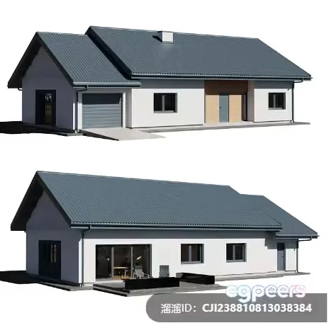 A House With A Gray Roof 3D Model – 17672 – VRAY Render