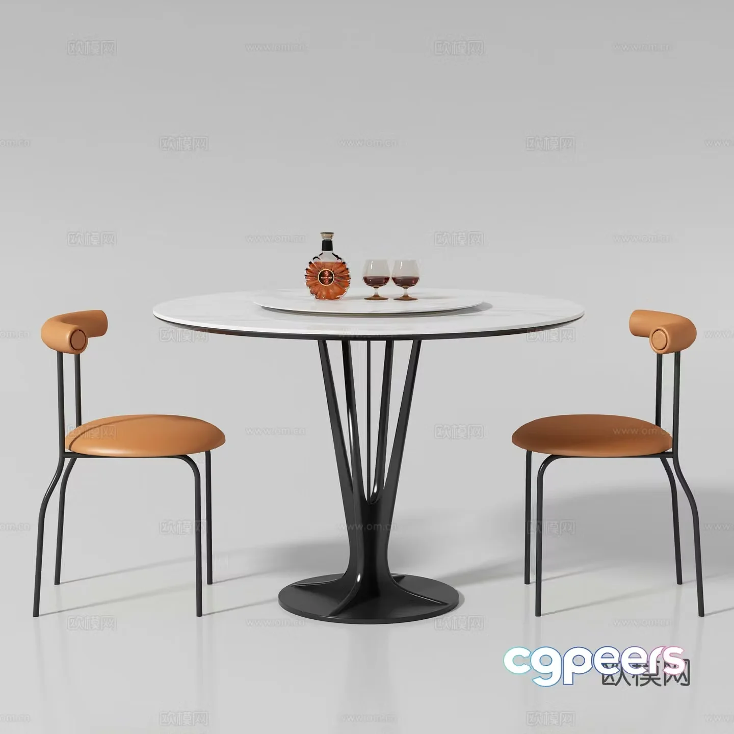 Modern round dining table and chair 3d model