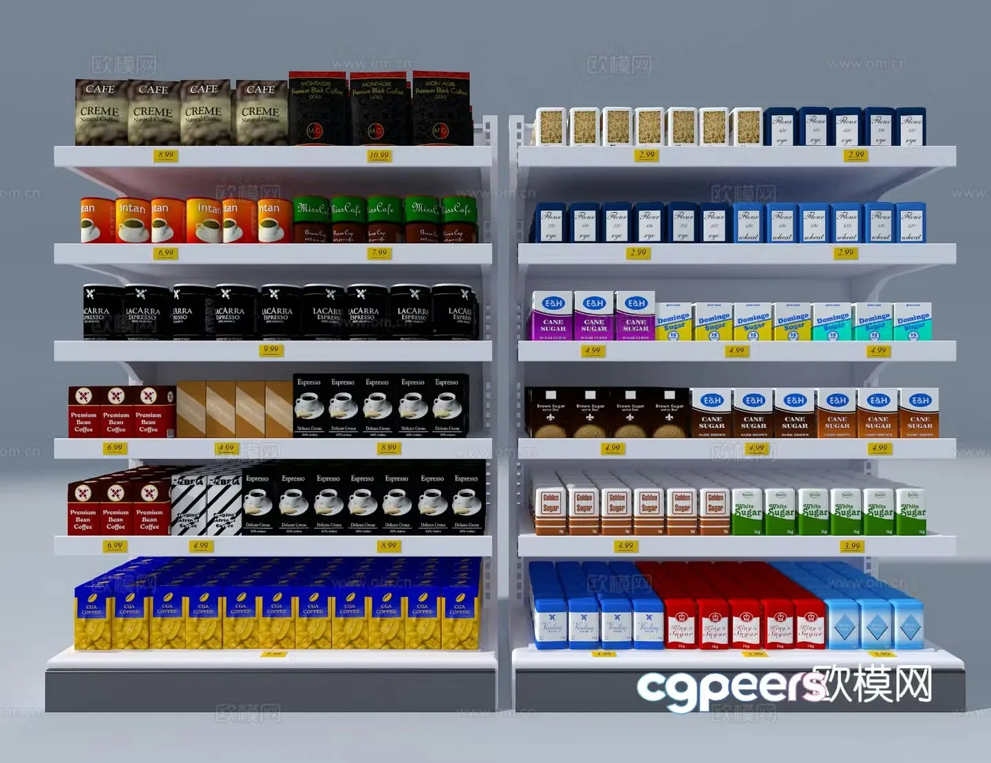 Supermarket shelves snack shelves 3d model