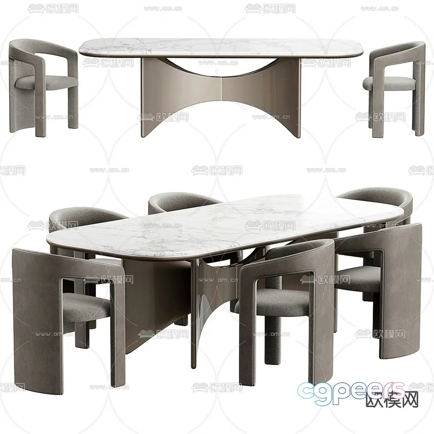 Konyshev marble dining table dining table and chairs 3d model