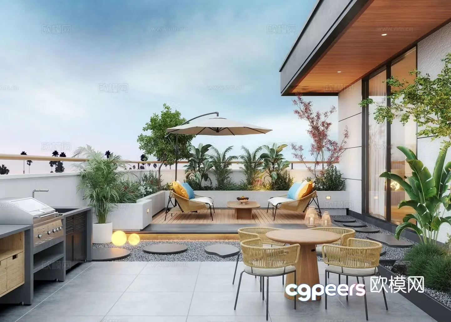 Modern roof garden garden courtyard outdoor sofa 3d model