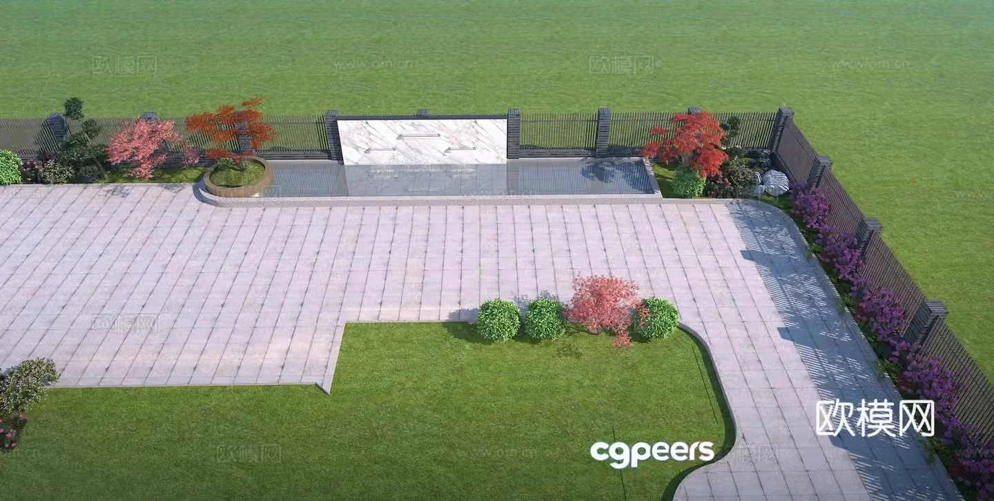 Garden Water View Wall Water Pond Pine Tree Water Scenic Wall Garden Water View Water View Wall 3D Model