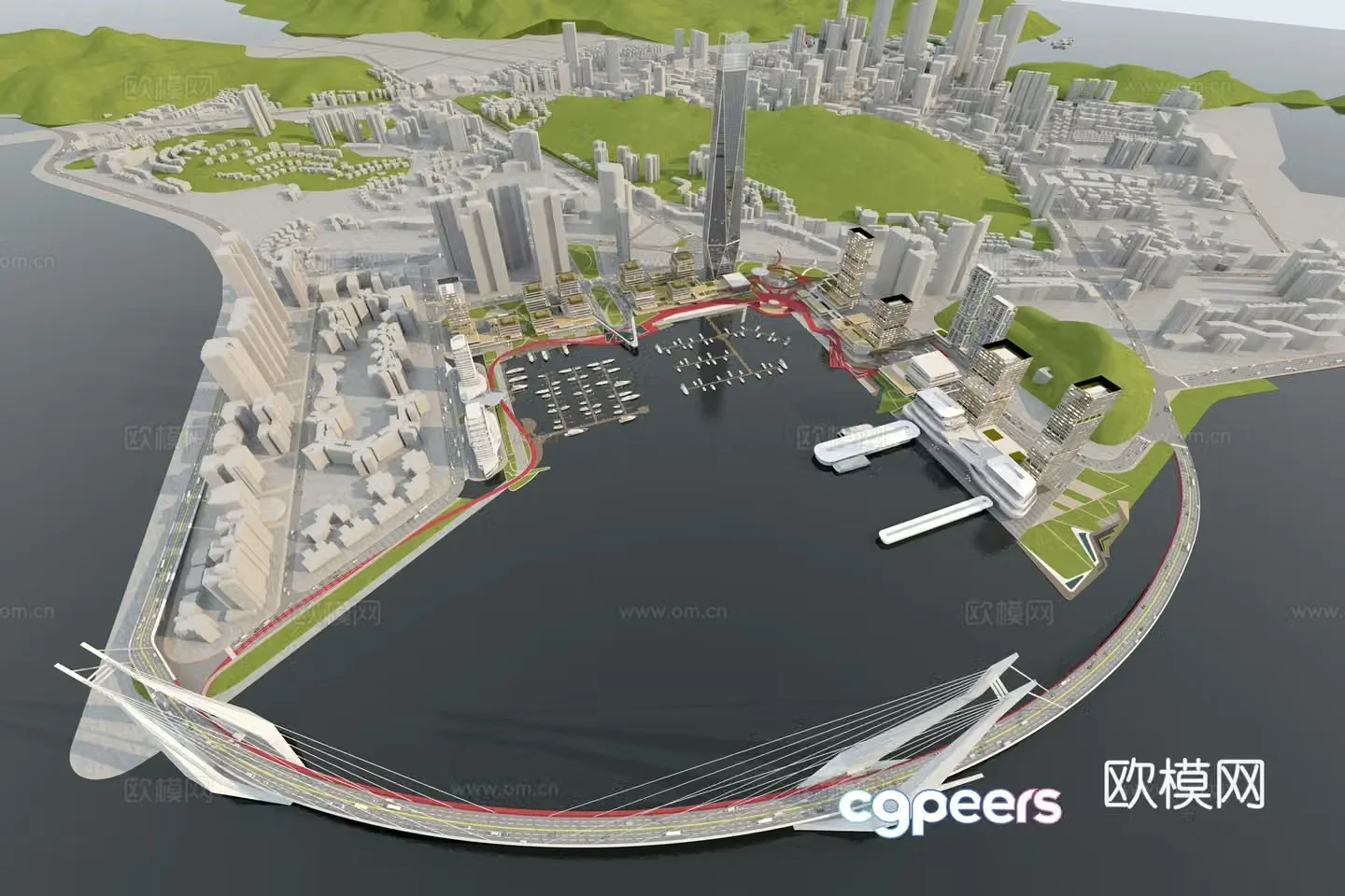 Architecture Commercial Complex Bird’s View 3D Model