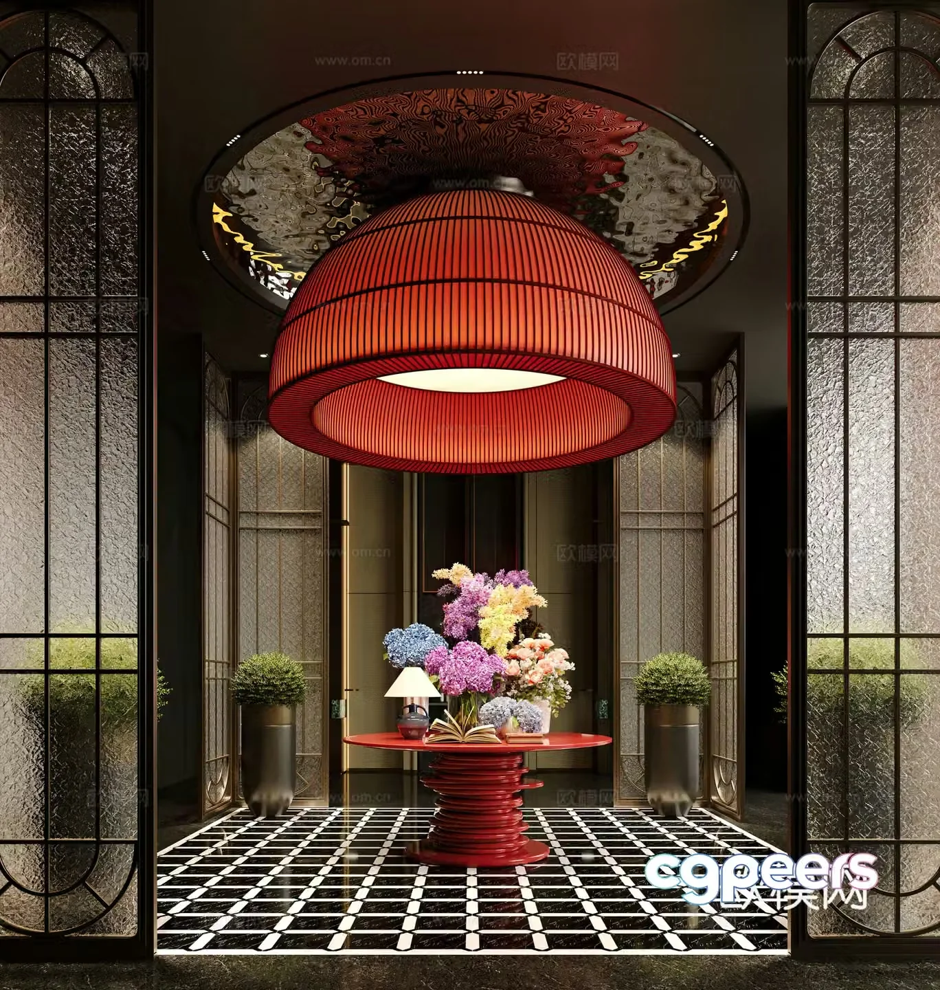 Modern hotel hall floral installation glass partition 3d model