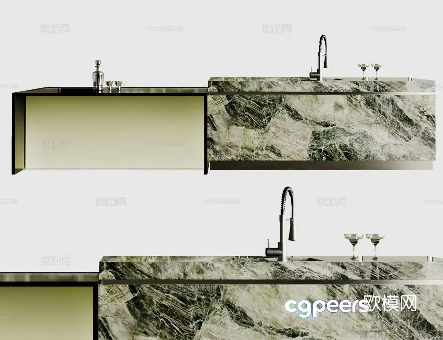 Modern water bar marble dining table kitchen island glass dining table faucet 3d model