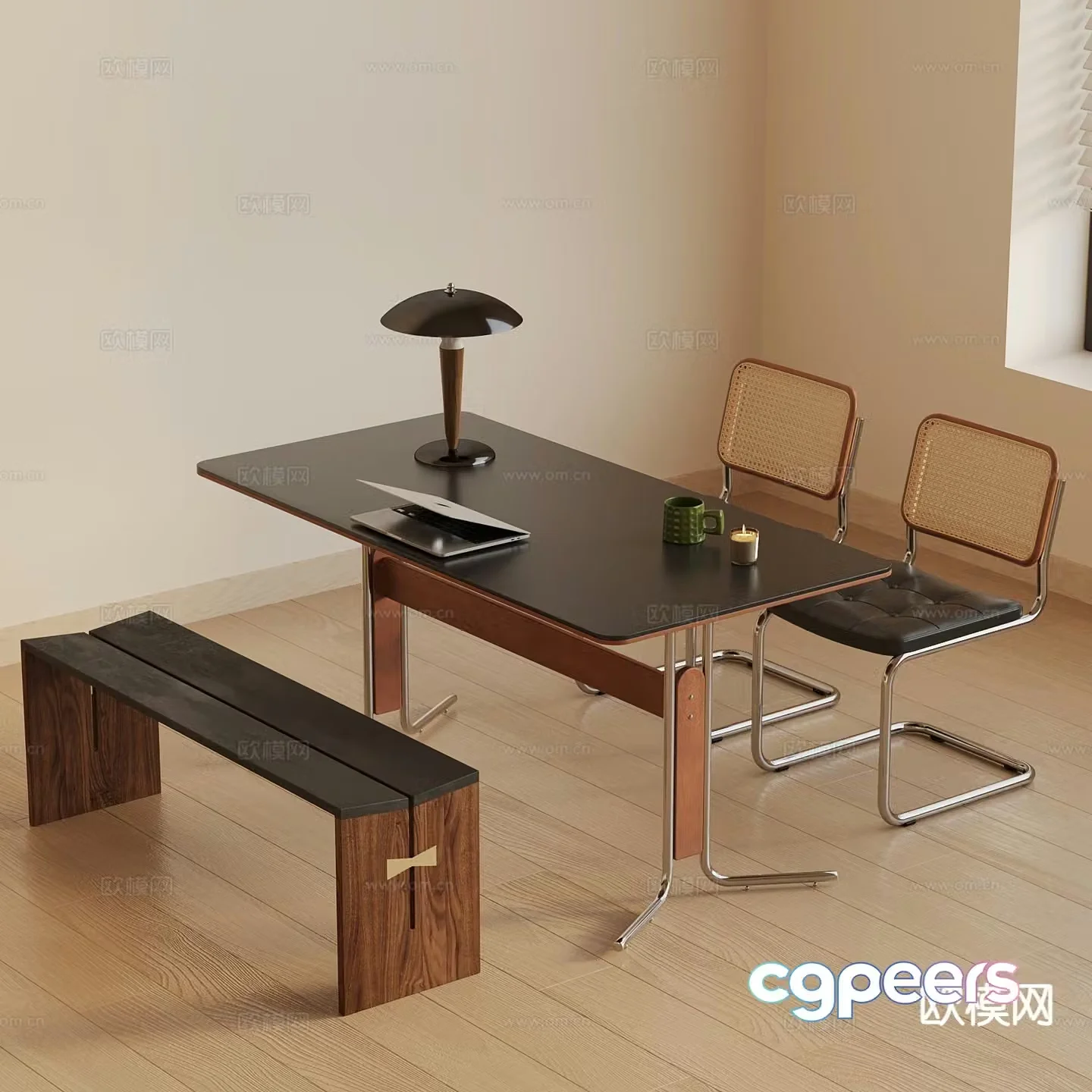 Medieval style dining table and chairs 3d model