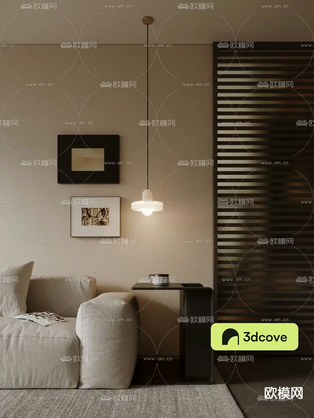 Middle-aged decorative paintings hanging paintings small chandelier 3d model
