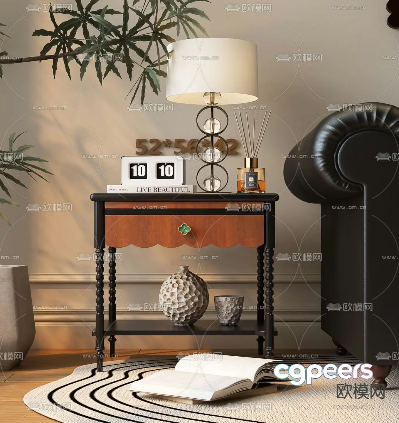 French retro bedside table side cabinet 3d model