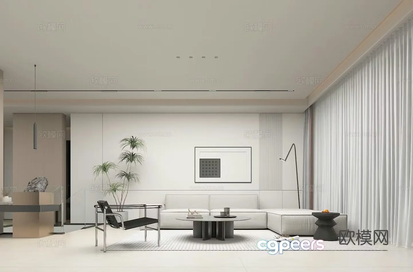 Modern minimalist living room 3d model 3d model