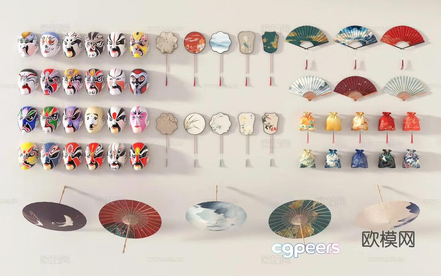 New Chinese style wall decoration folk culture wall decoration oil paper umbrella sachet 3D model