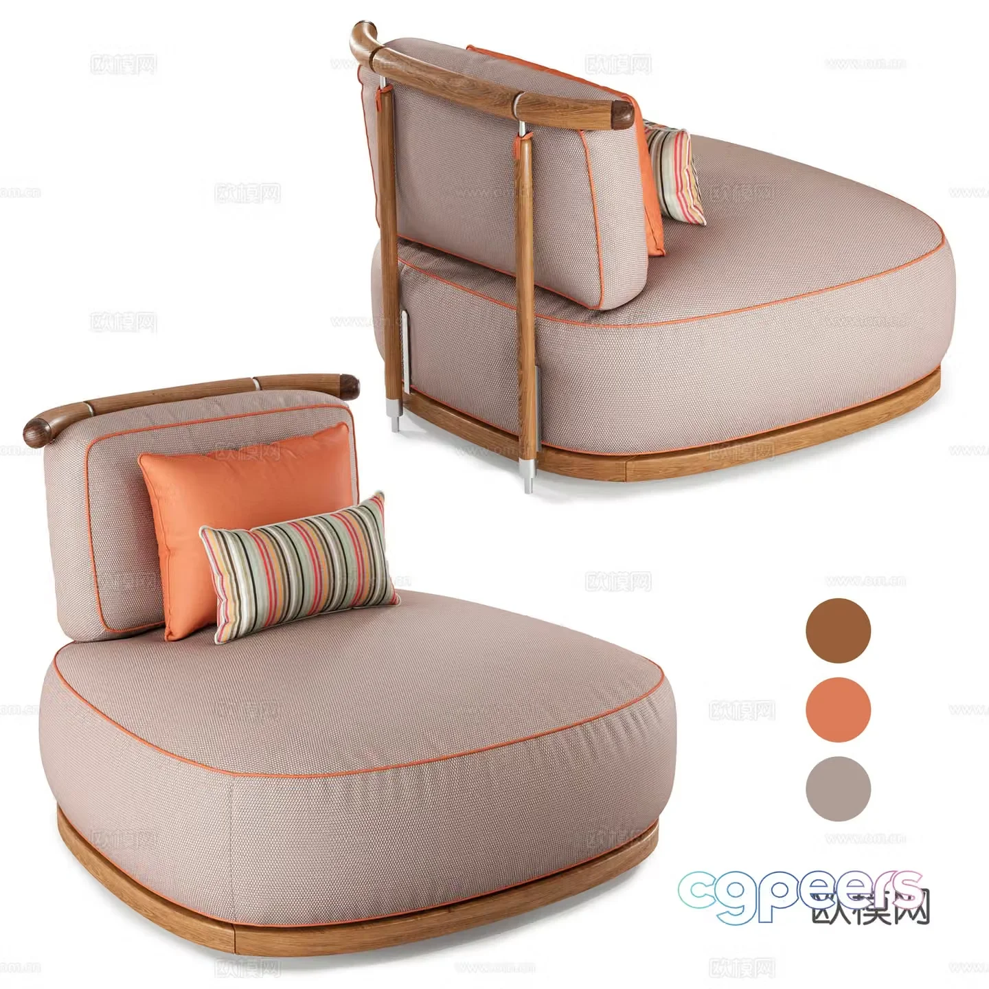 New Chinese style wood style fabric sofa chair 3D model
