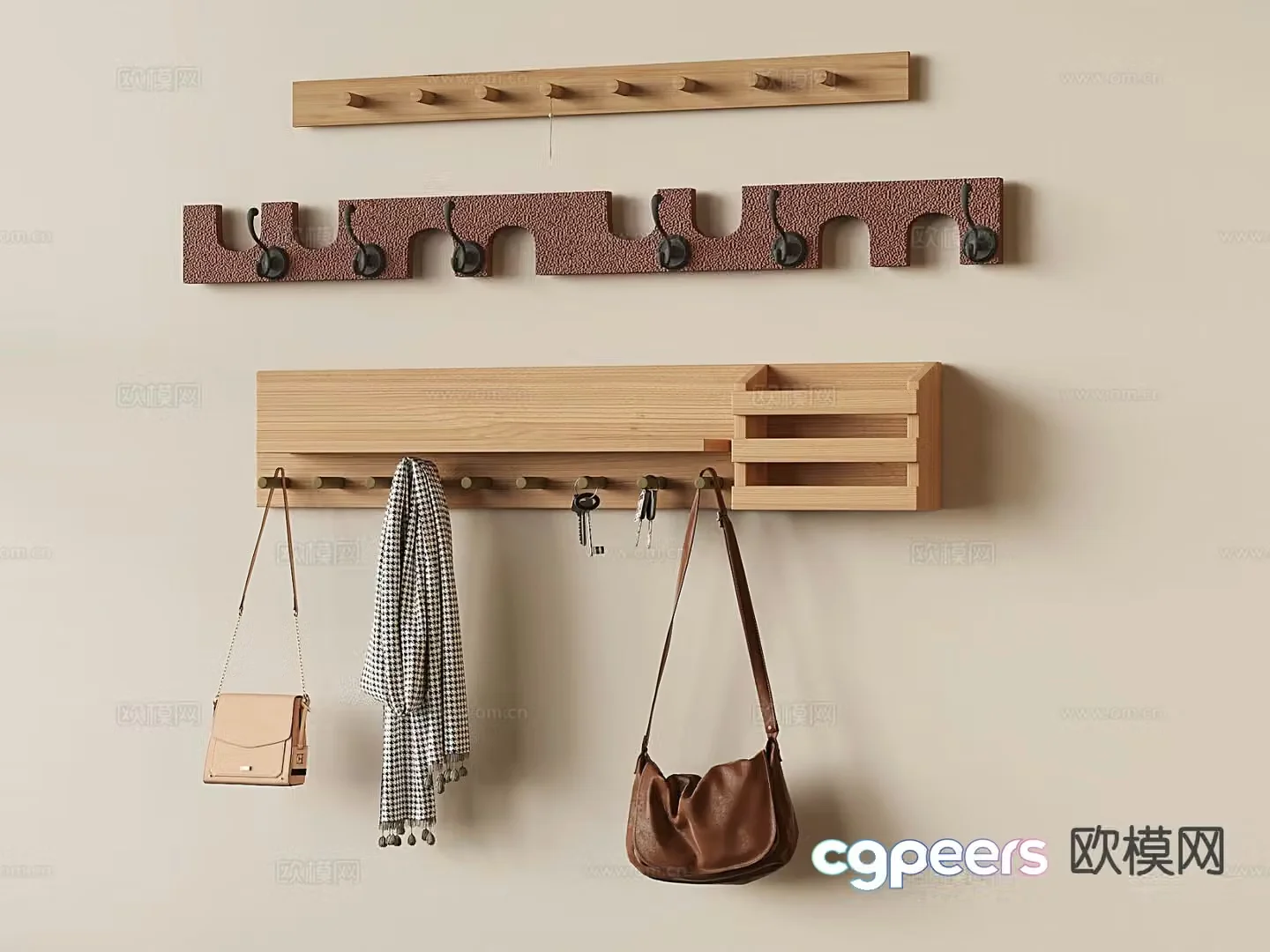 Medieval style solid wood clothes hook hook wall hanging 3d model