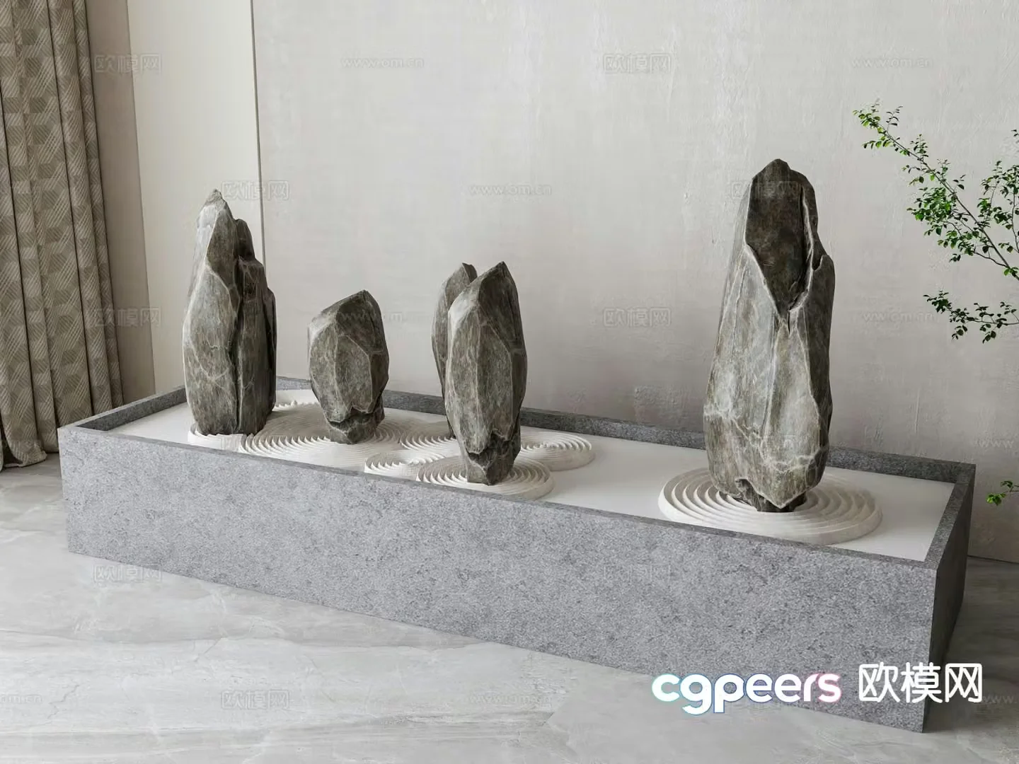 New Chinese style stone ornaments landscape sculpture 3D model