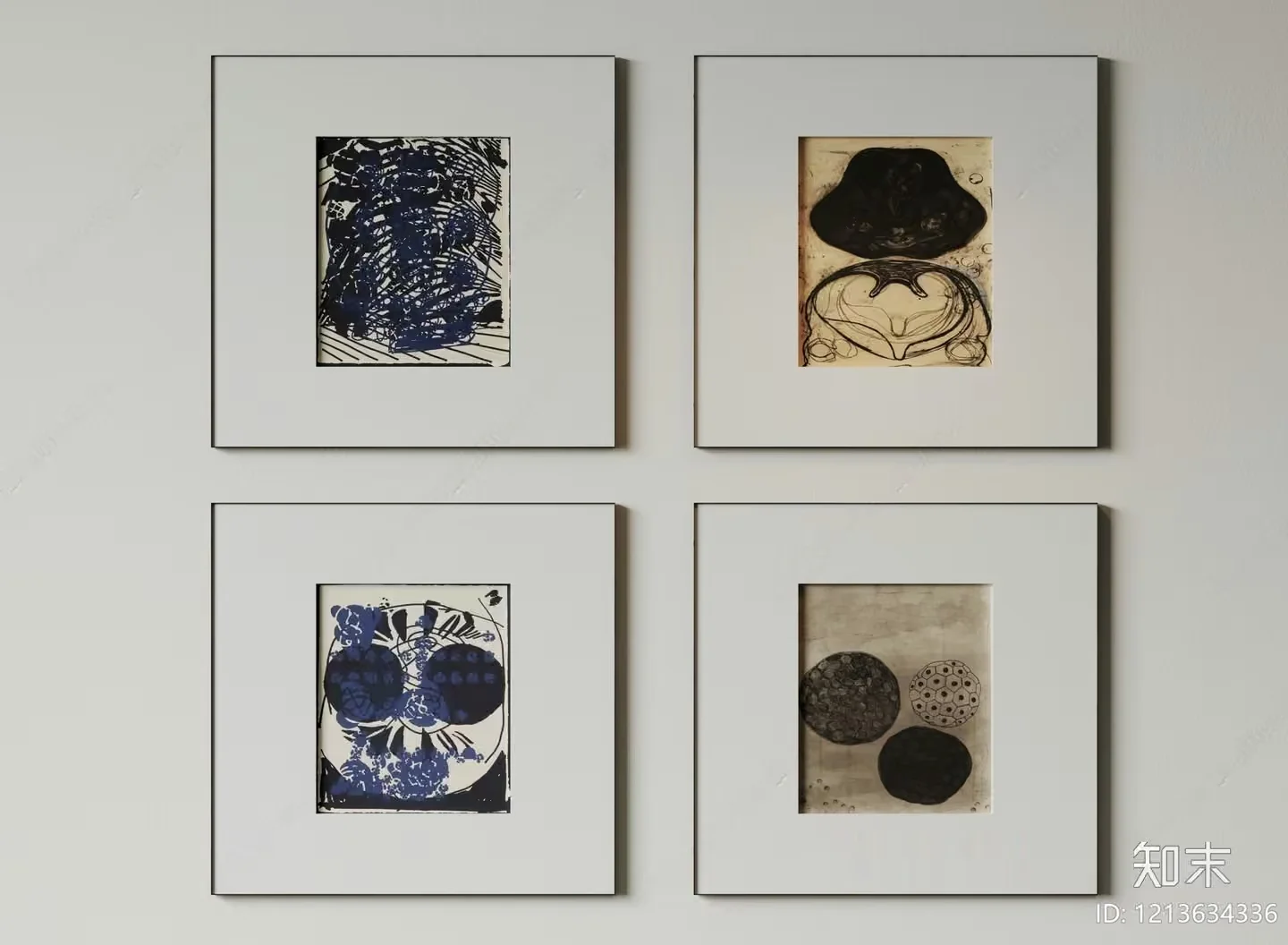 This Image Features A Collection Of Four Square Art Pieces Each With A Unique 3D Model – 21146 – VRAY Render