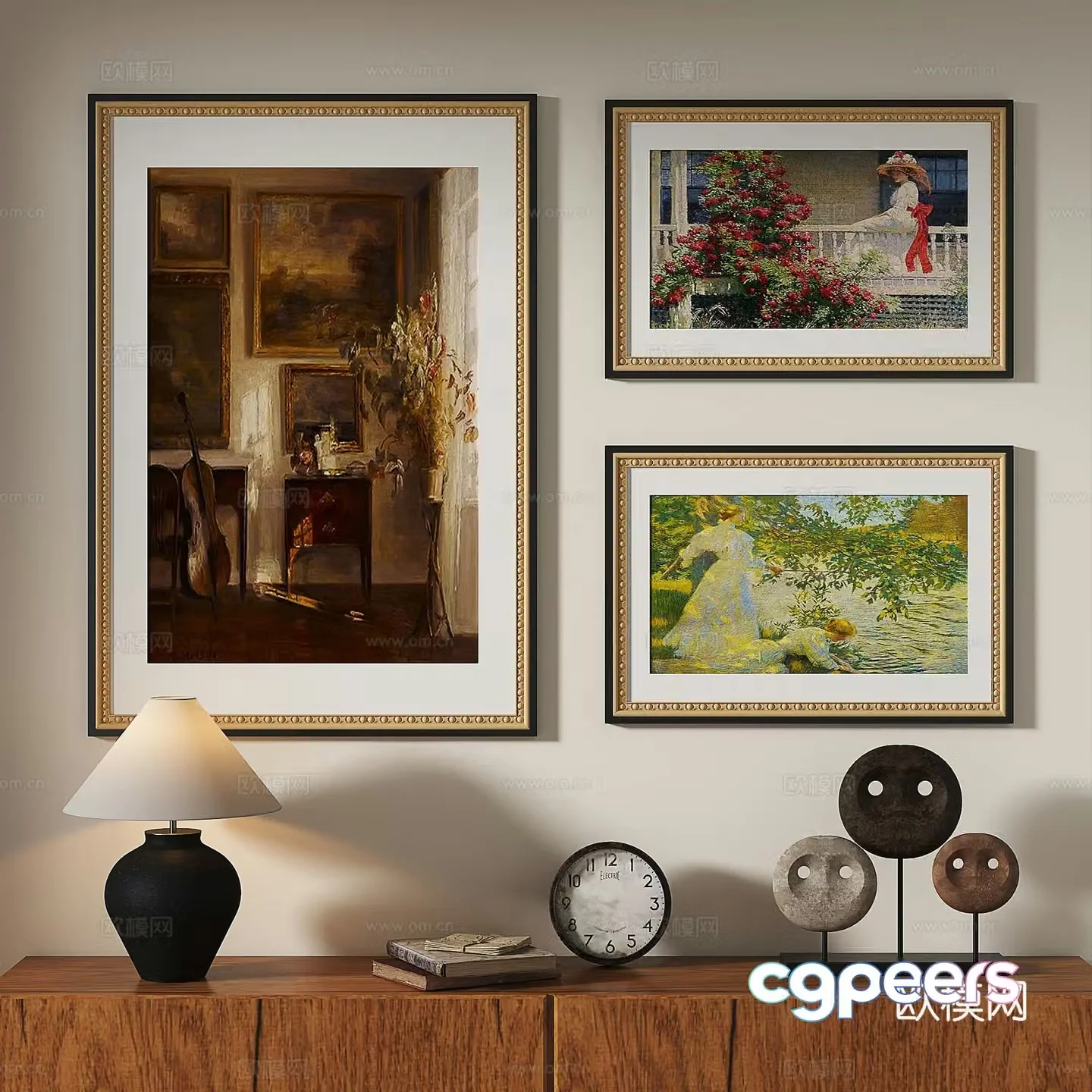 French retro light luxury simple medieval abstract nordic decorative painting 3d model