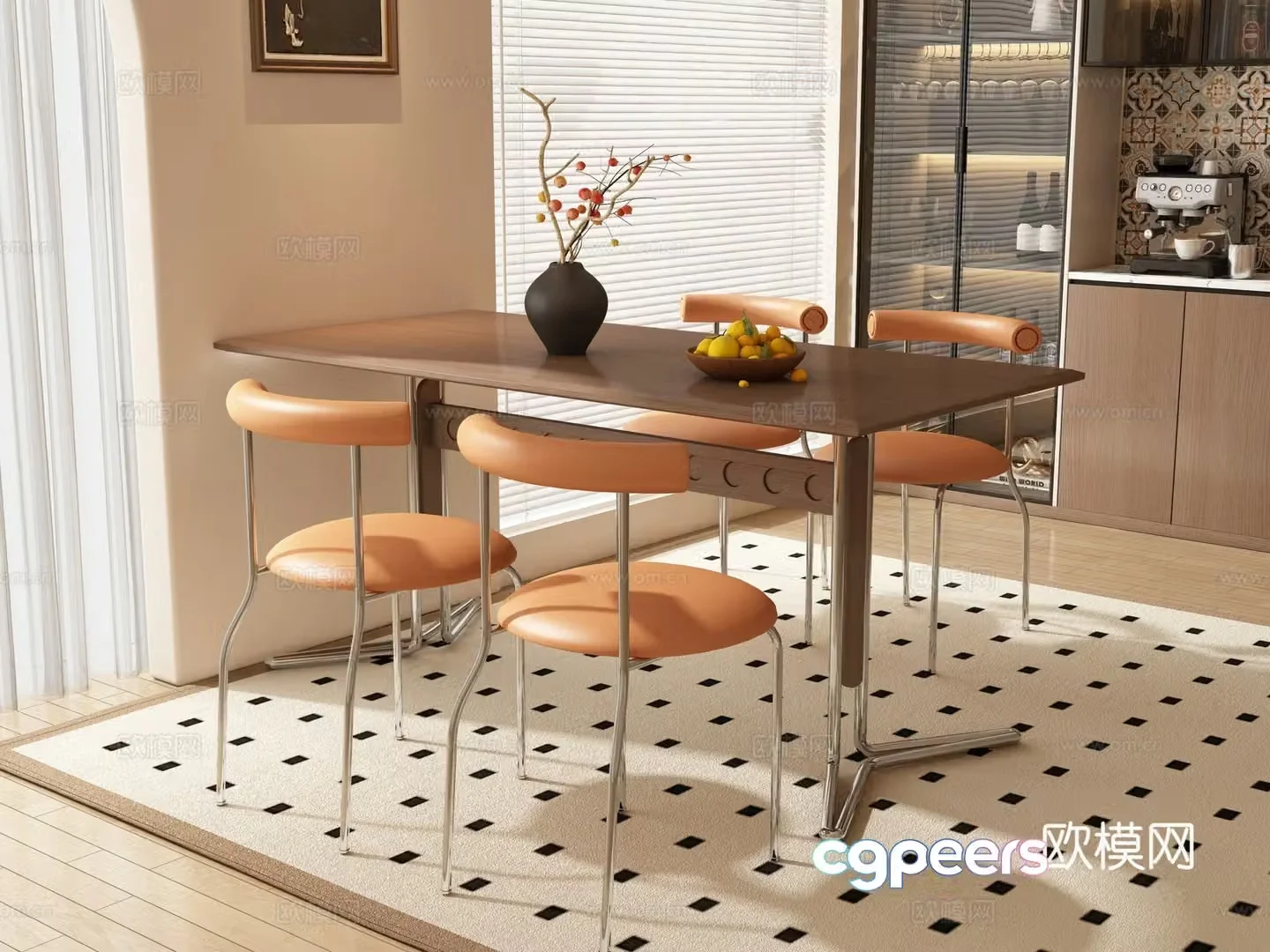 Medium style dining table and chair 3D model
