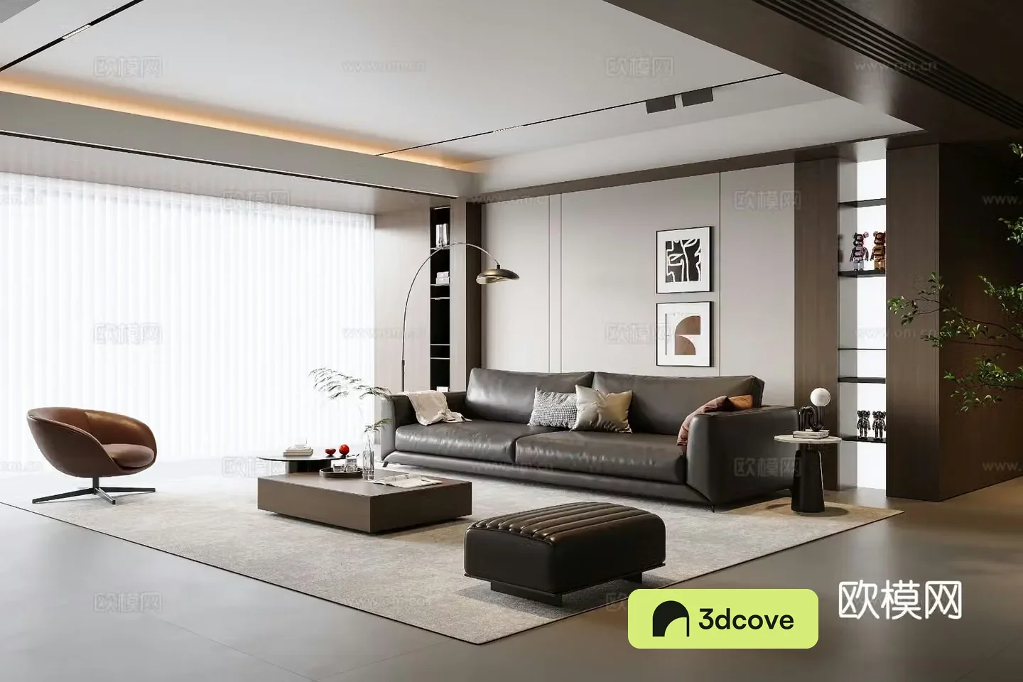 Italian home living room horizontal hall Italian sofa coffee table Italian bookcase Italian carpet