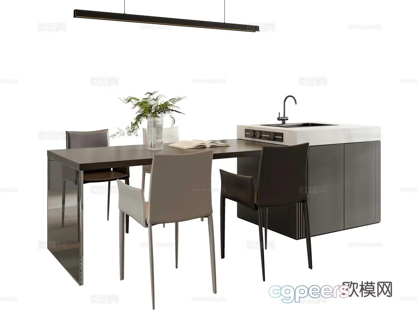 Modern dining table and chair combination 3D model