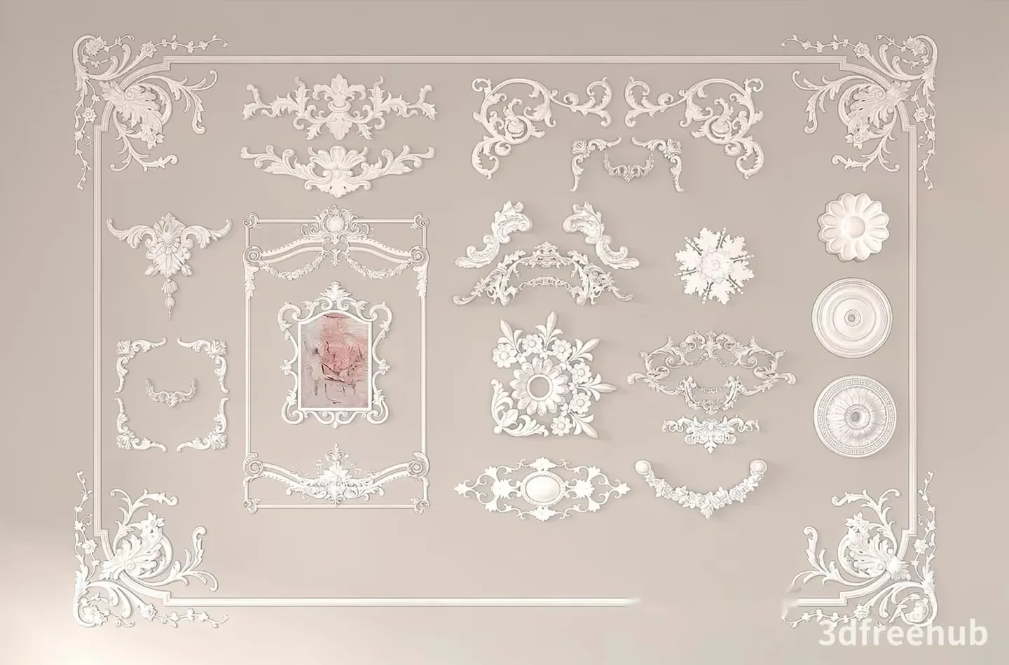 A Collection Of White Decorative Elements 3D Model – 21765 – VRAY Render