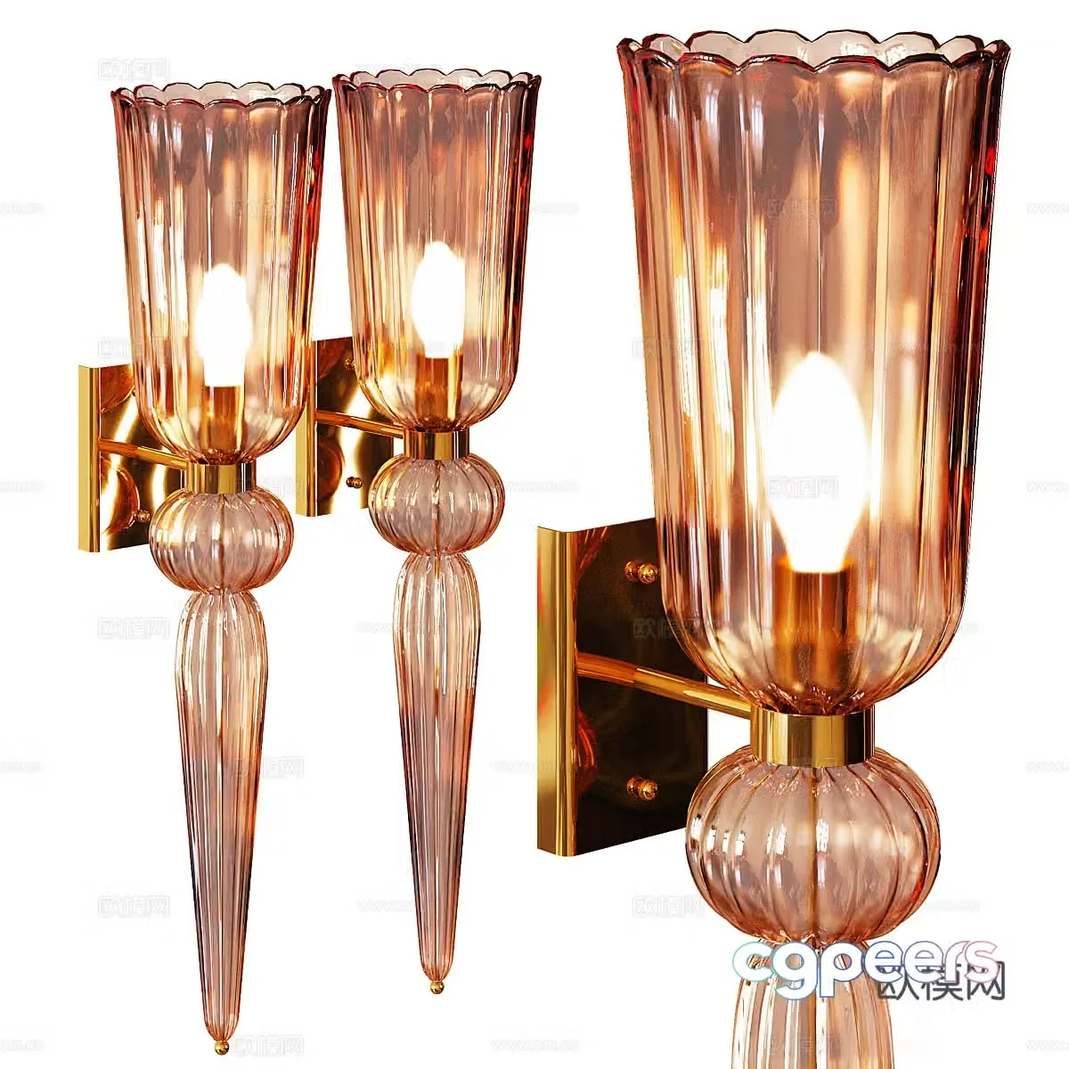 New Chinese style light luxury glass wall lamp 3D model