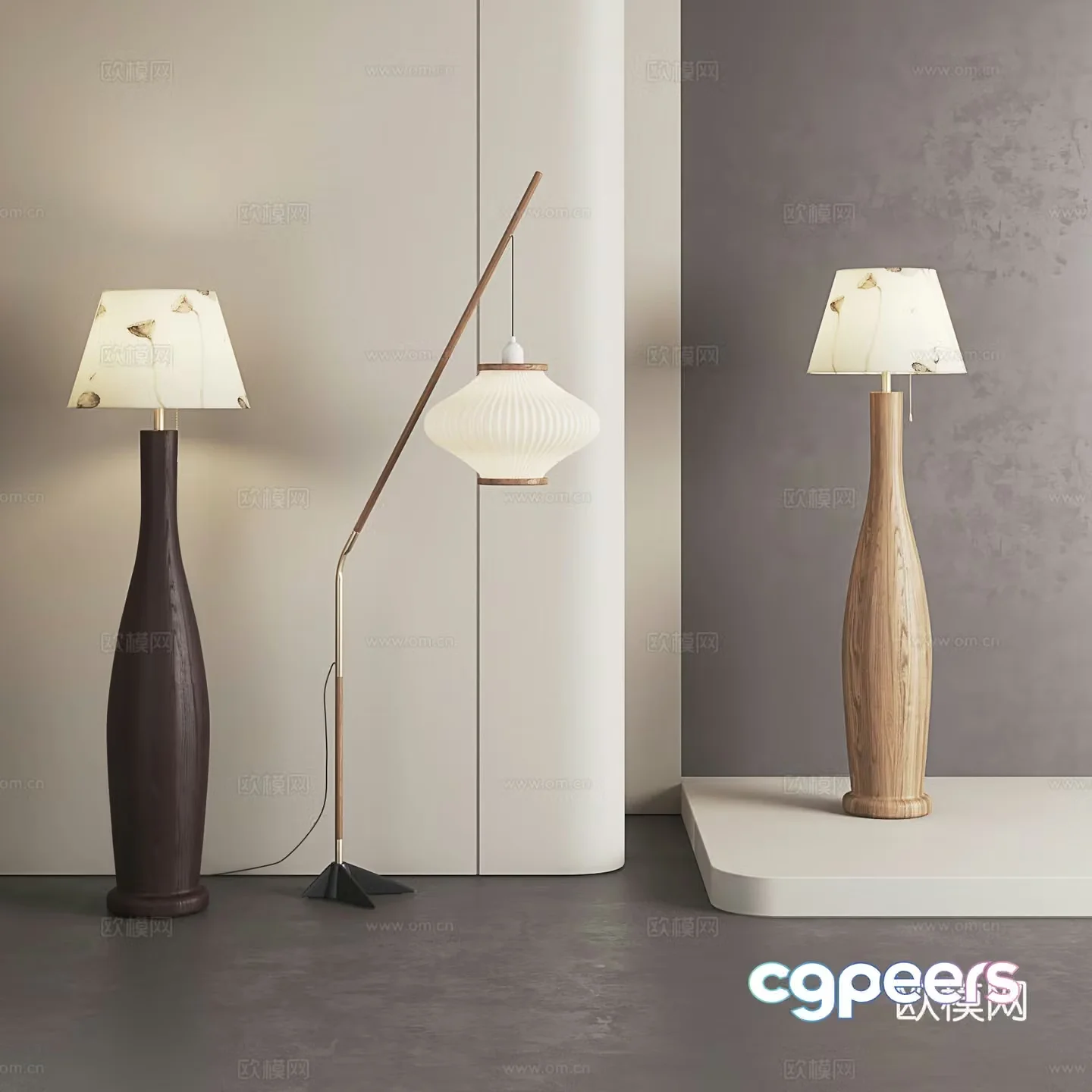 Middle-aged floor lamp French floor lamp Wasabi style floor lamp Retro floor lamp New Chinese style 3D model