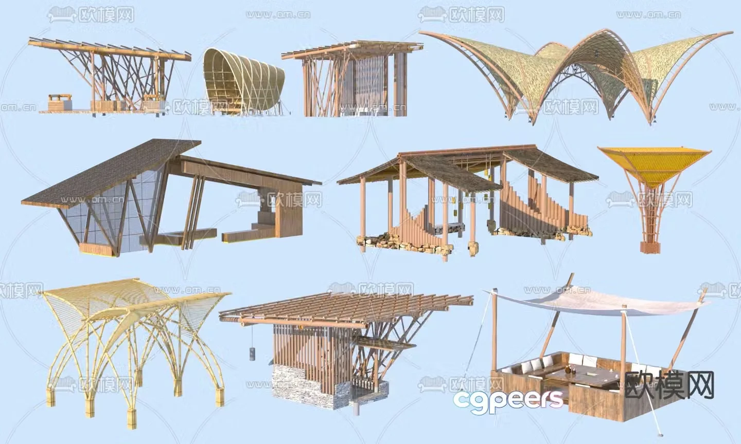 New Chinese style landscape pavilion gallery 3D model
