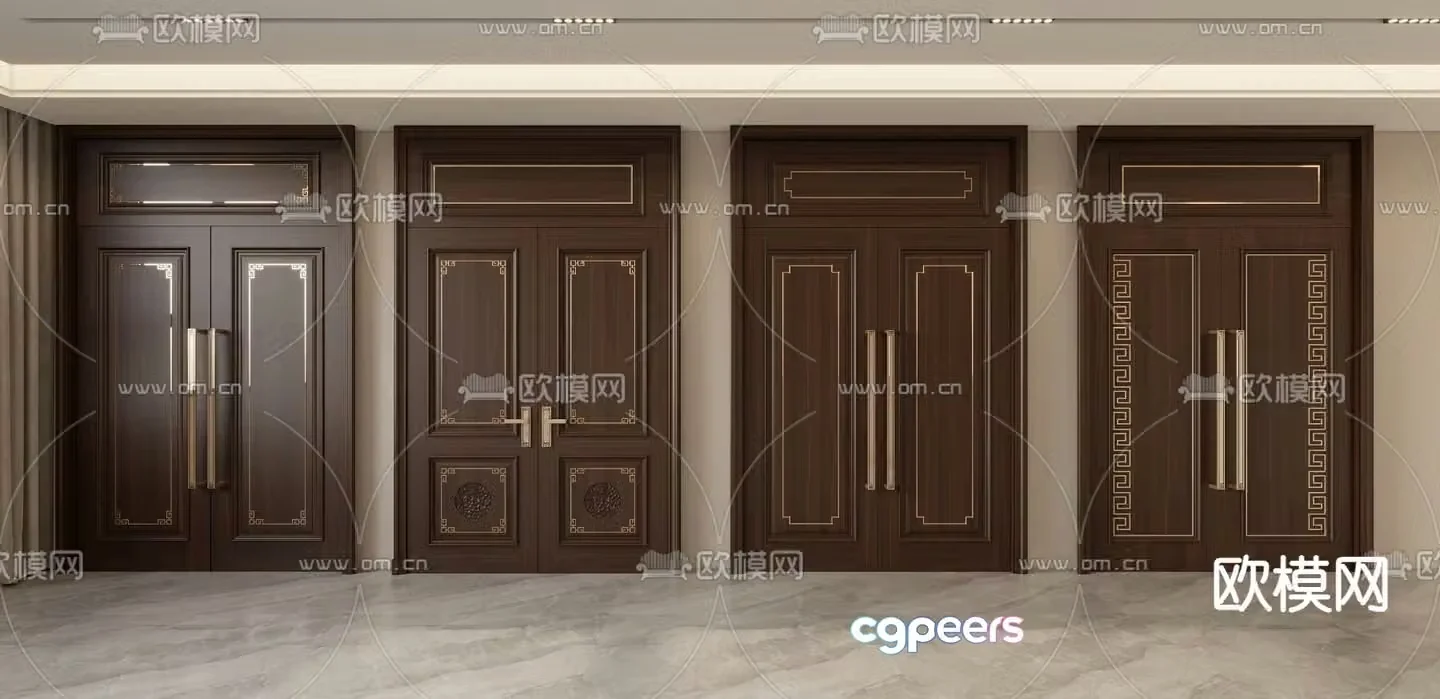 New Chinese style entrance door double-open door open ceiling door 3D model