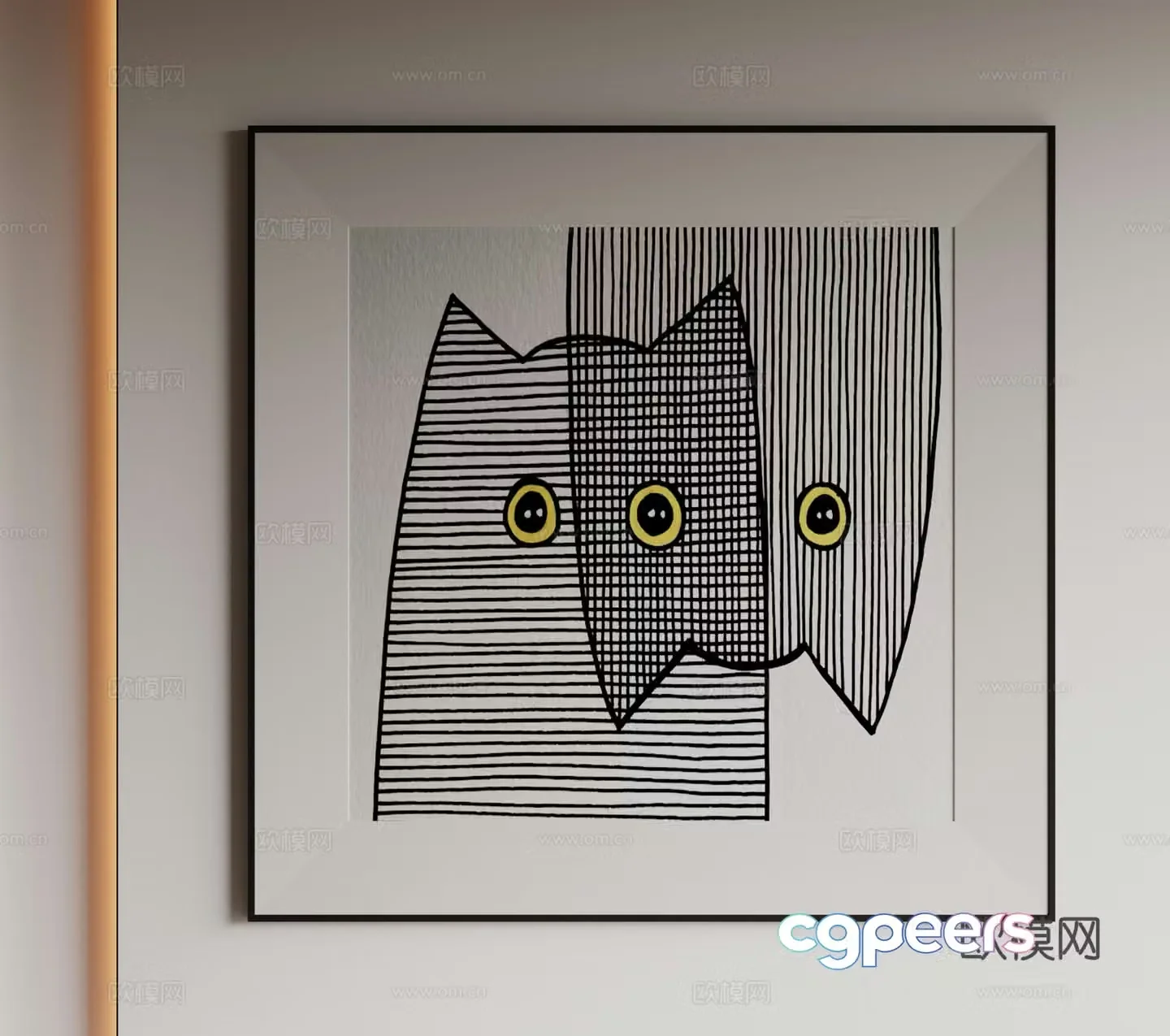 Modern minimalist decorative paintings Waviva medieval style hanging paintings cream style decoration paintings Italian style hanging paintings black and white 3D model