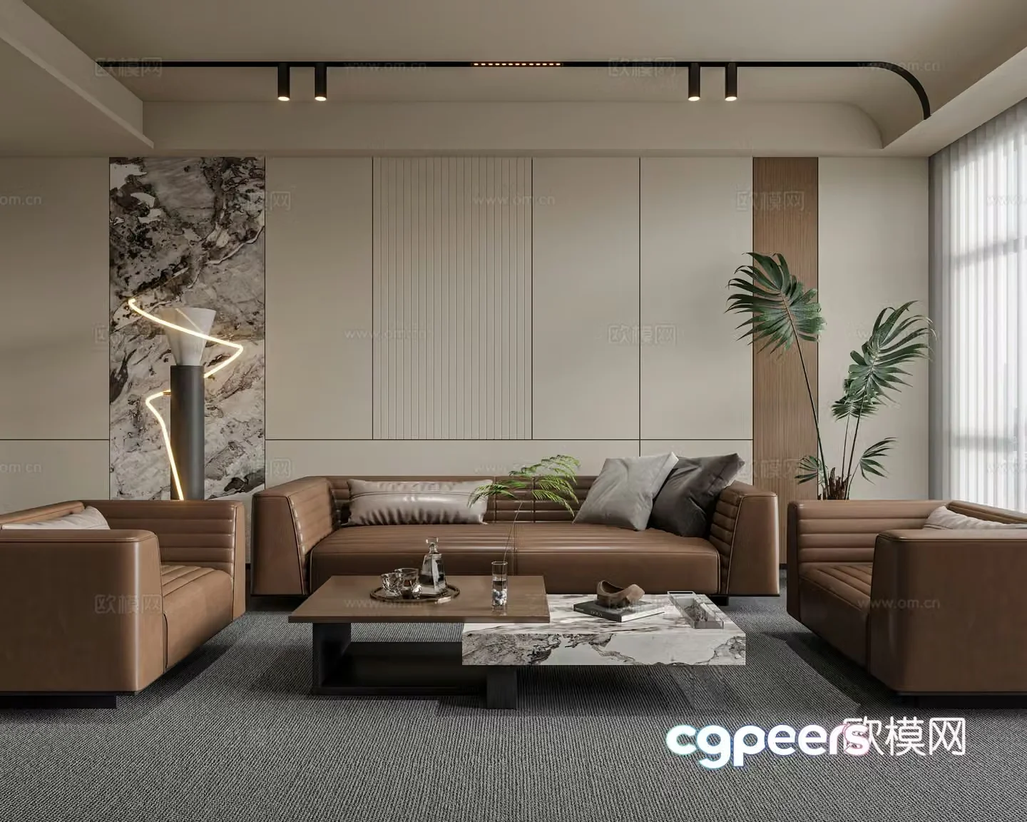 Modern reception room office sofa coffee table combination leather sofa single sofa business sofa 3D model