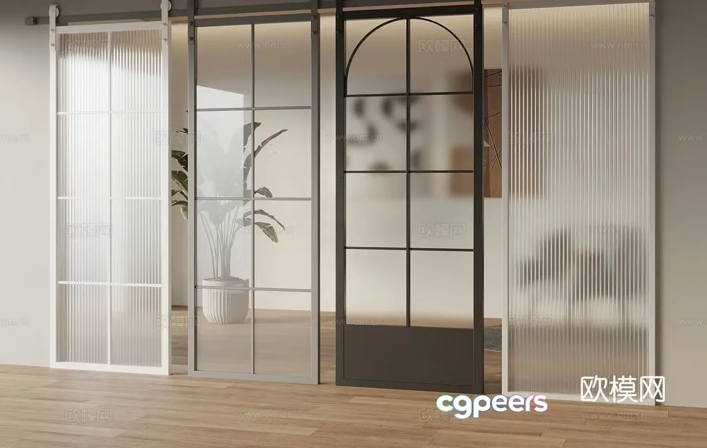 Glass sliding door grille door kitchen and bathroom door 3d model