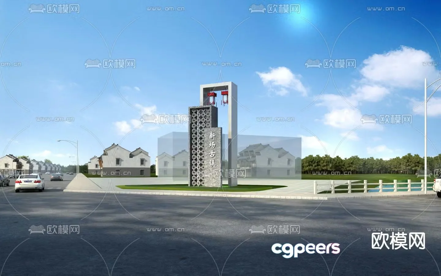 Chinese style ancient town landscape 3D model