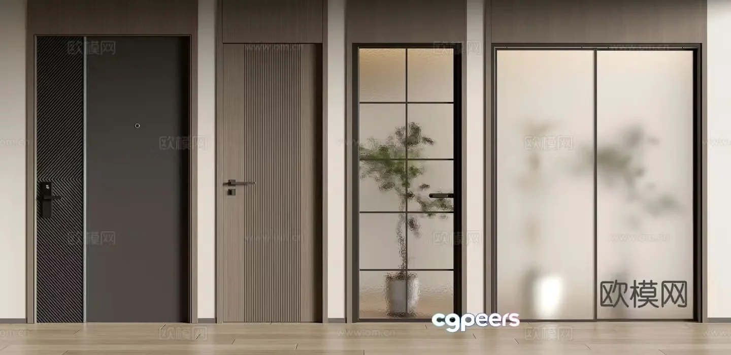 Modern single door top door double door bathroom door sliding door 3D model