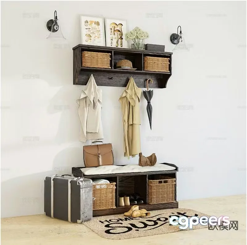 Entrance shoe cabinet aisle clothes rack 3D model