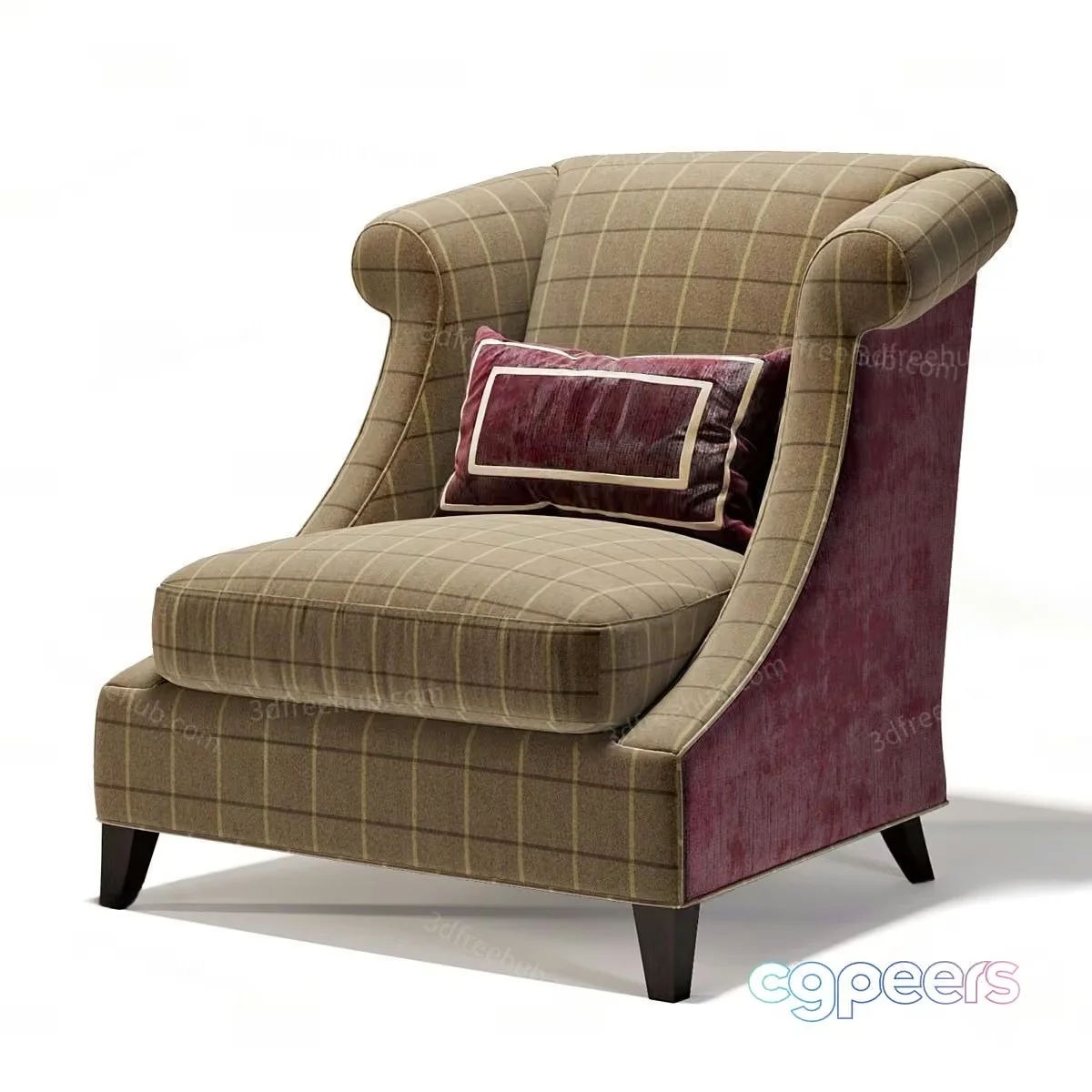 A Plaid Armchair 3D Model – 21481 – VRAY Render
