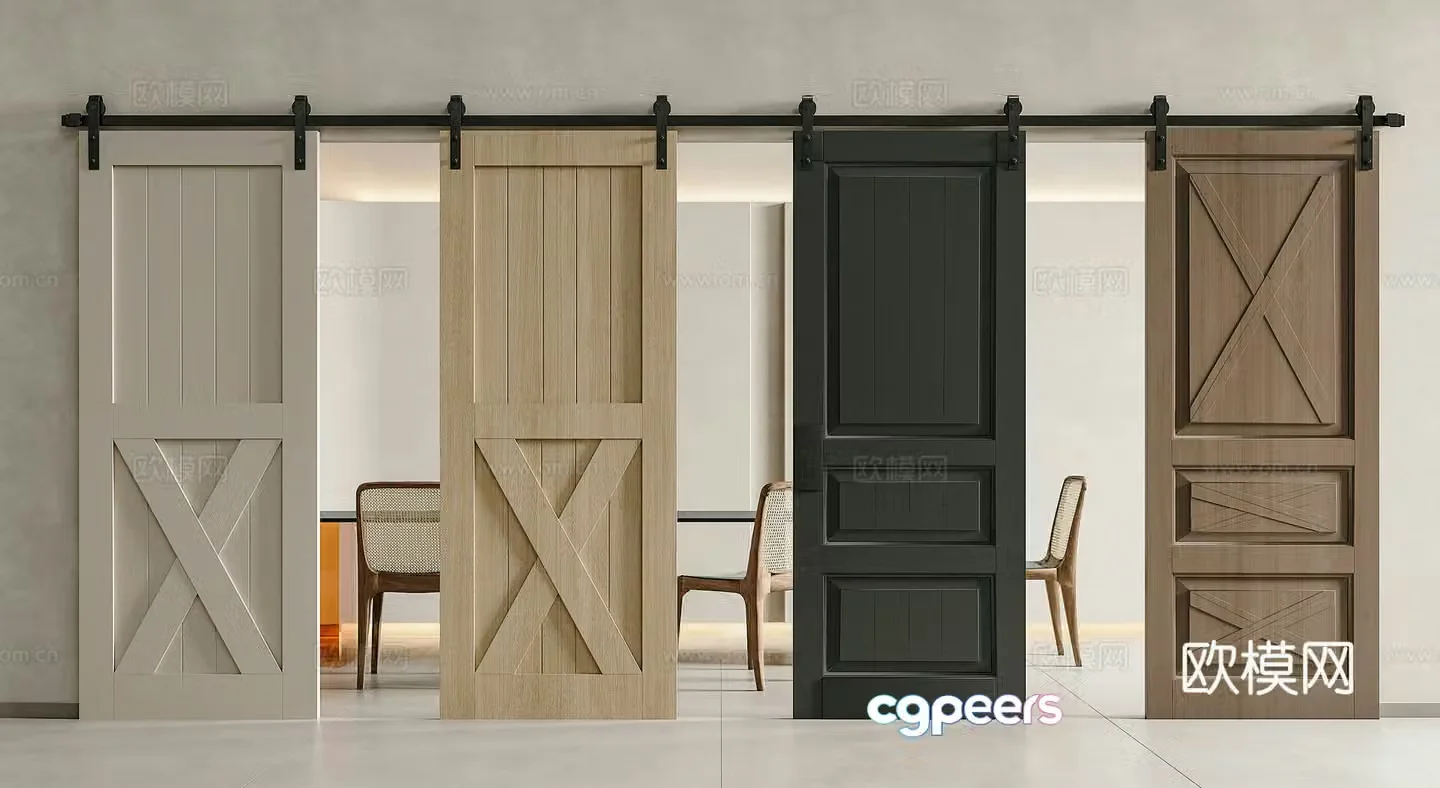 Middle Ages wasabi sliding door barn door hanging rail door slide rail door kitchen barn door sliding door 3d model