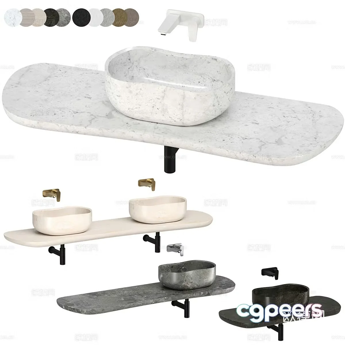 New Chinese Wasabi Stone Basin 3D Model