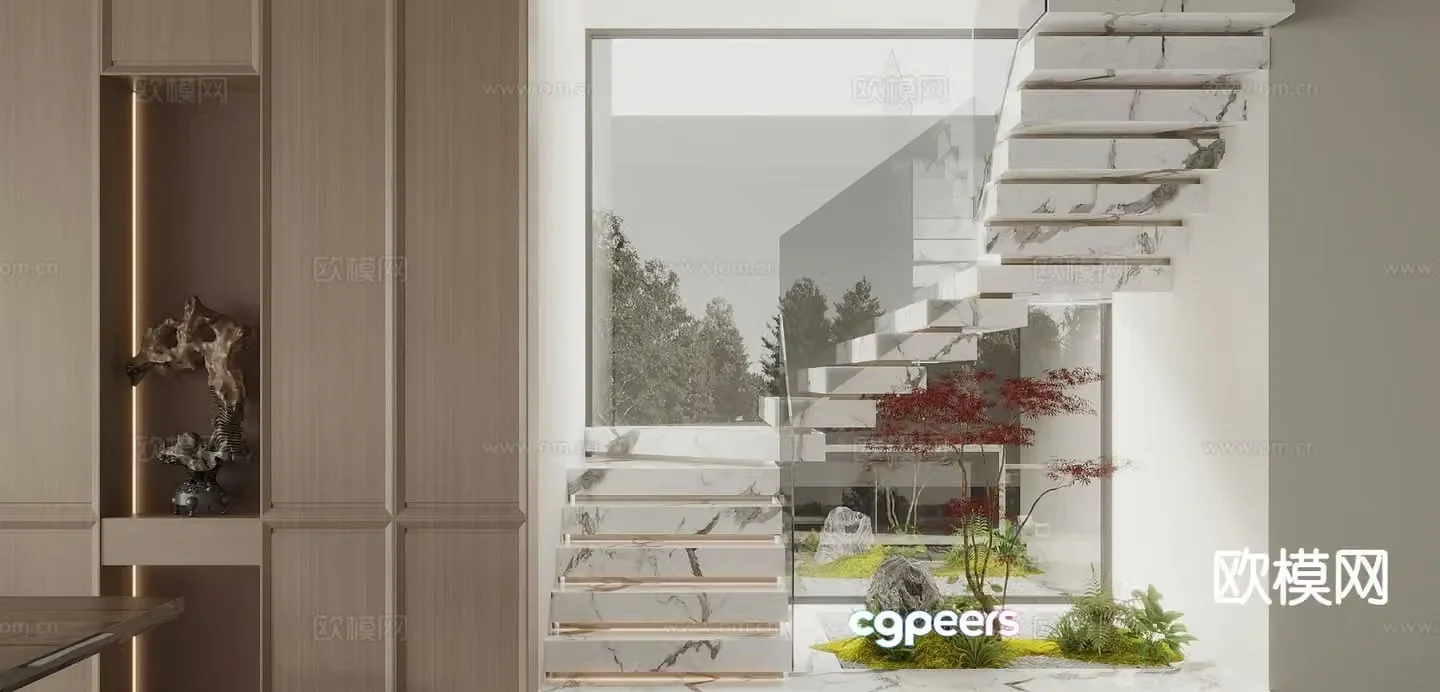 Modern stairwell stair landscaping 3d model