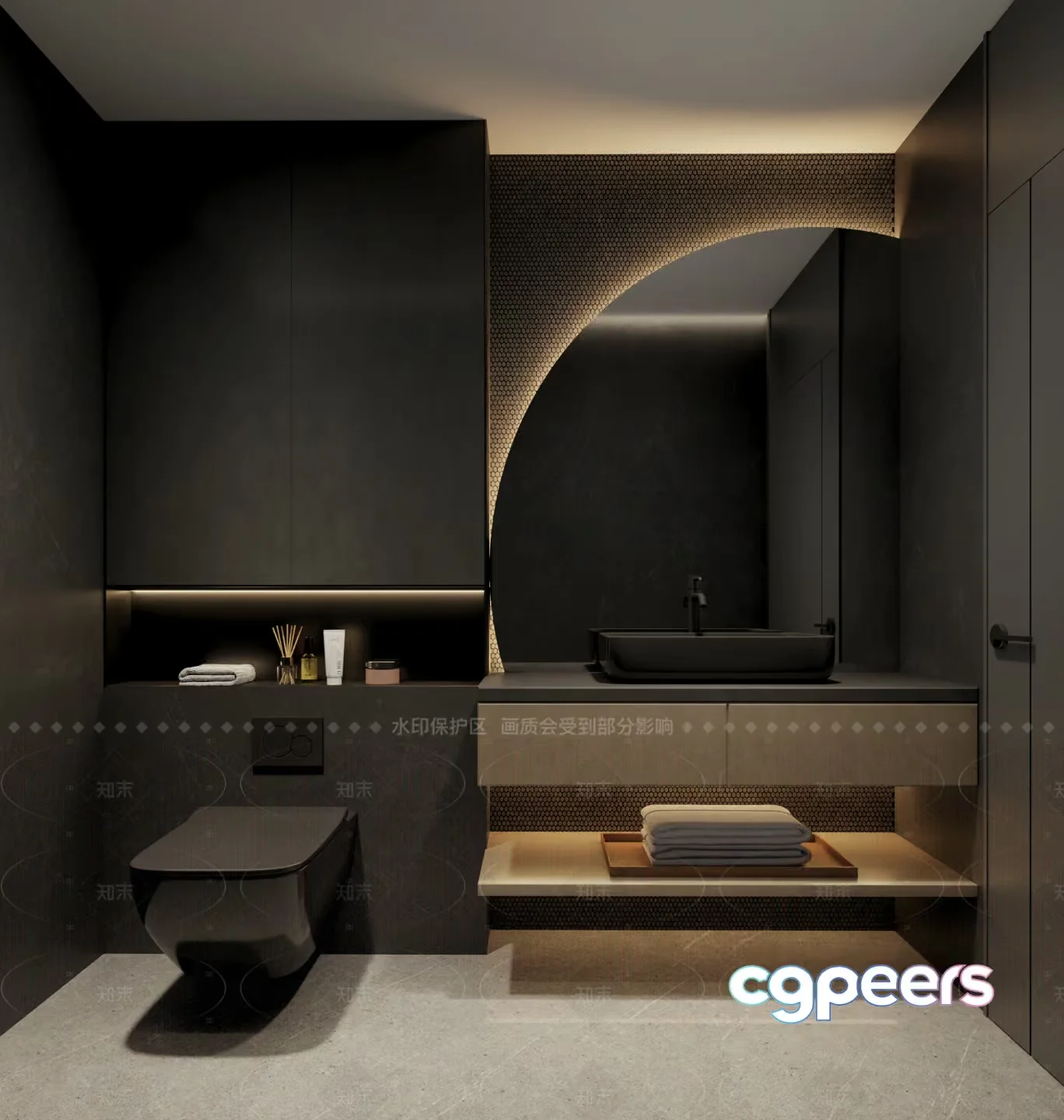 Modern Black Bathroom 3D Model – 755 – VRAY Render