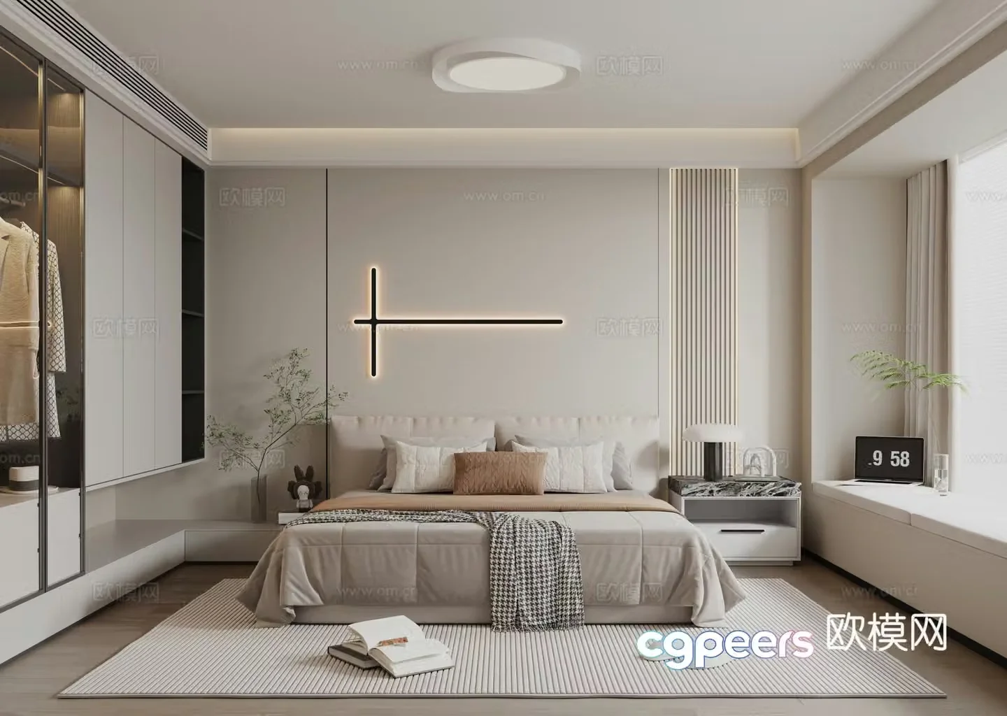 Modern minimalist home bedroom 3d model